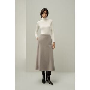 NWT Lilysilk Mottled Silk Wool A Line Skirt Pebble 16